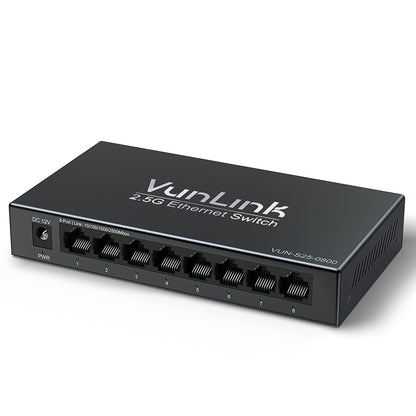 VunLink Unmanaged Multi-Gig Network Switch, 8×2.5Gbps RJ45, Plug and Play, Fanless Silent Metal Desktop Switch for Home Office, NAS, Gaming