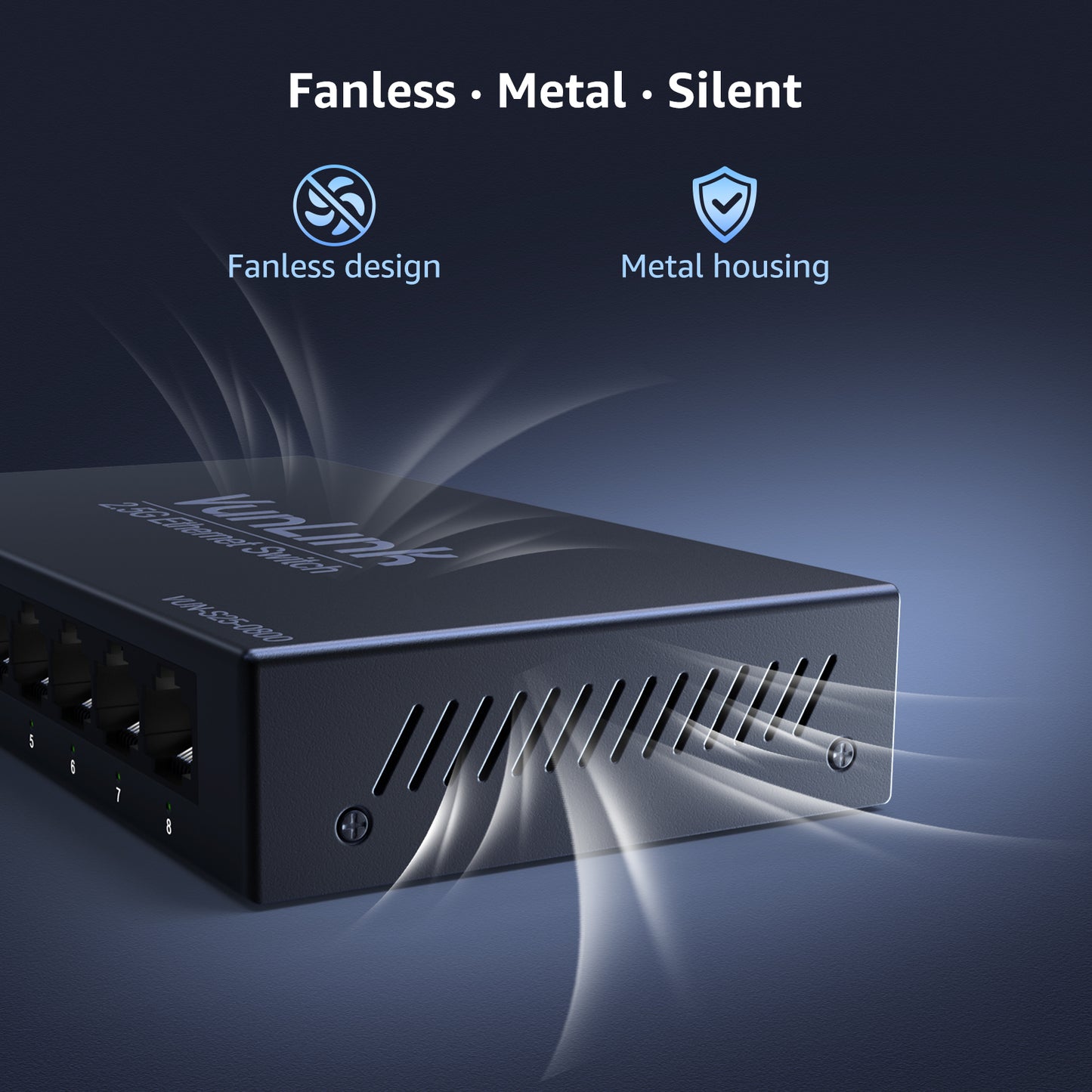 VunLink Unmanaged Multi-Gig Network Switch, 8×2.5Gbps RJ45, Plug and Play, Fanless Silent Metal Desktop Switch for Home Office, NAS, Gaming