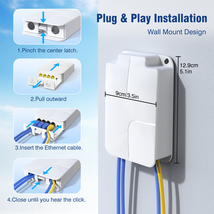 Outdoor Gigabit PoE Extender 1 in 3 Out, VunLink Waterproof 4-Port PoE Repeater, IEEE 802.3af/at, 100m (328ft) Extension, Plug & Play, VLAN, Wall Mount for IP Camera, AP, NVR, Surveillance System
