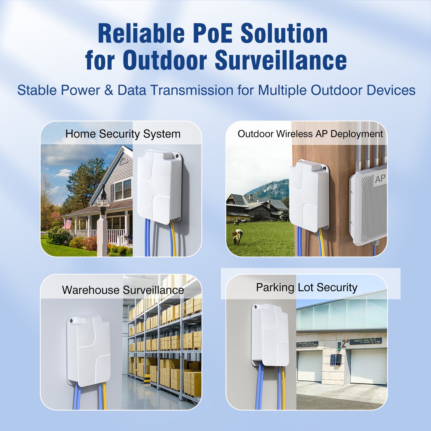 Outdoor Gigabit PoE Extender 1 in 3 Out, VunLink Waterproof 4-Port PoE Repeater, IEEE 802.3af/at, 100m (328ft) Extension, Plug & Play, VLAN, Wall Mount for IP Camera, AP, NVR, Surveillance System