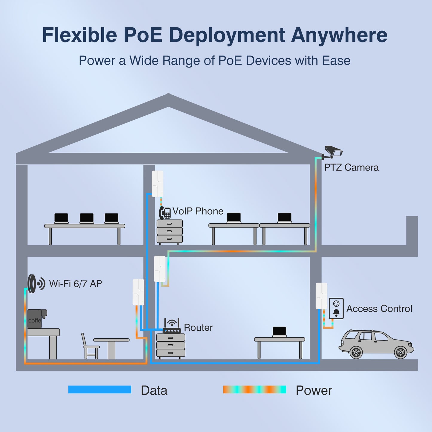 2.5Gb PoE++ Injector 90W, VunLink High Power IEEE 802.3bt Multi-Gig PoE Adapter, 55V Output, 10/100/1000/2500Mbps for WiFi 7 Access Point, PTZ Camera, Video Conference System, Plug & Play, Up to 100m