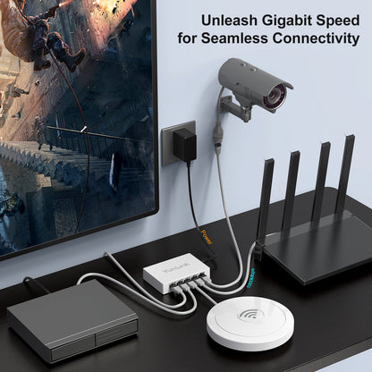VunLink 5 Port Gigabit Unmanaged Ethernet Switch, Fanless & Energy Efficient, High-Speed Connection for Home, Office, NAS, Gaming