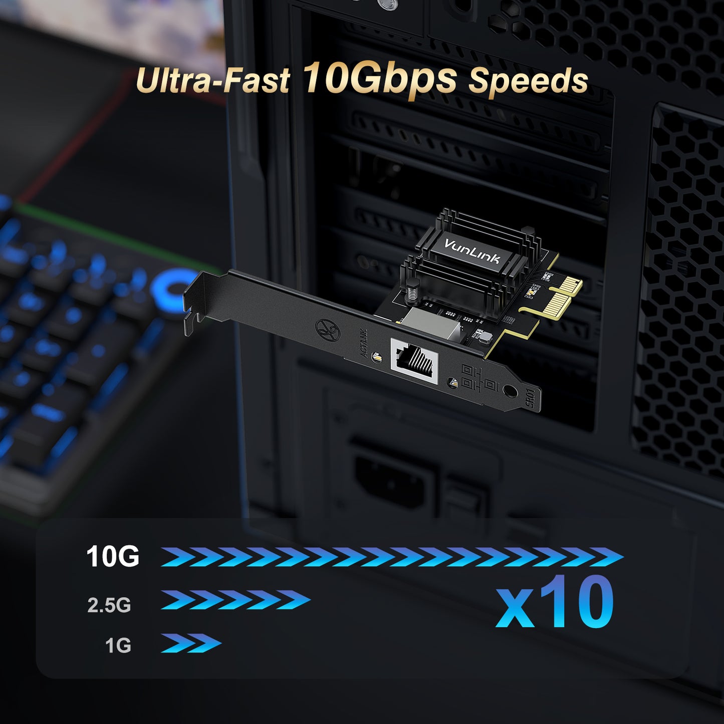 10Gb PCIe Network Card  with Realtek RTL8127AT, Multi-Gig 10G/5G/2.5G/1G NIC Adapter for PC, NAS & Server, PCIe 4.0 x1, Windows 10/11/Linux