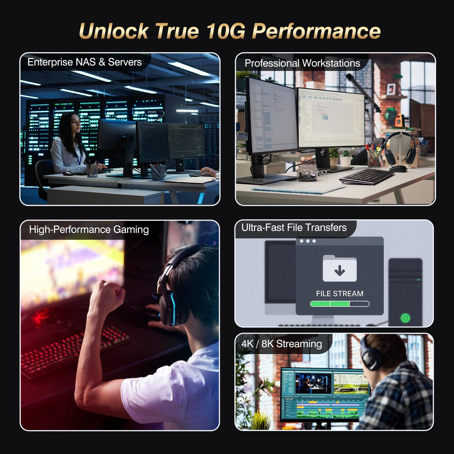 10Gb PCIe Network Card  with Realtek RTL8127AT, Multi-Gig 10G/5G/2.5G/1G NIC Adapter for PC, NAS & Server, PCIe 4.0 x1, Windows 10/11/Linux
