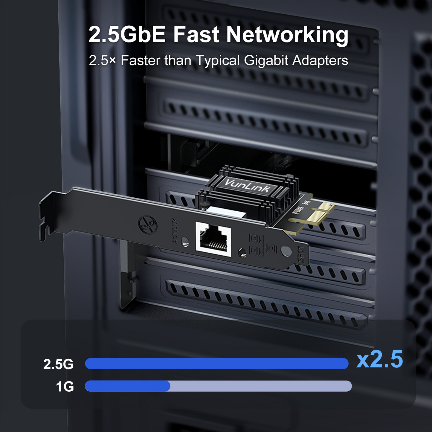 VunLink 2.5Gb PCIe Network Card, Realtek RTL8125B LAN Adapter, 2.5Gbps/1Gbps/100Mbps NIC Card for Desktop PCs, Gaming, Windows & Linux Compatible