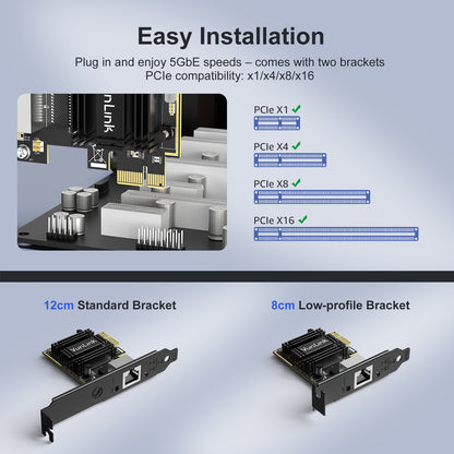VunLink 5Gb PCIe Network Card, Realtek RTL8126B LAN Adapter, Multi-Speed 5Gbps/2.5Gbps/1Gbps NIC Card for Desktop PCs, Gaming, NAS, Windows & Linux Compatible