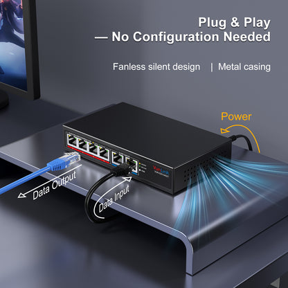 VunLink 6 Port 10G/2.5G Multi-Gigabit Unmanaged Network Switch,4 x 2.5GbE + 2 x 10GbE RJ45 Ports, Plug and Play, Fanless, Desktop/Wall-Mount, for Wireless AP, NAS, PC, Home