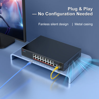 VunLink 18-Port 2.5G Ethernet Switch with 10G Uplink, 16×2.5Gbps + 2×10G RJ45 Ports, Plug & Play LAN Switch, Desktop Rackmount for NAS, Gaming, WiFi 6/7, Office