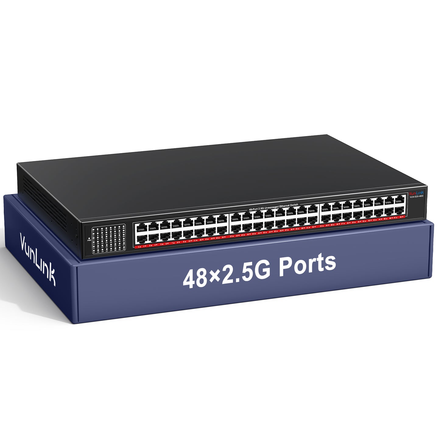 48-Port 2.5G Unmanaged Ethernet Switch, VunLink 48×2.5Gbps RJ45 Multi-Gig Network Switch, 240Gbps Switching Capacity, Plug & Play, Rackmount Switch for Enterprise, NAS, Surveillance, Office Network