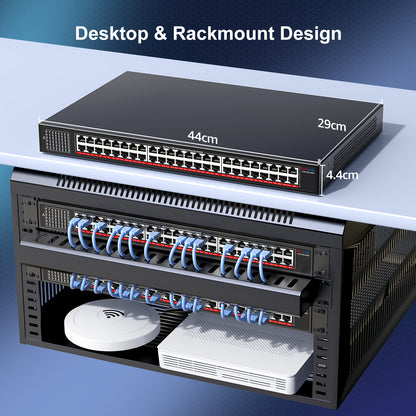 48-Port 2.5G Unmanaged Ethernet Switch, VunLink 48×2.5Gbps RJ45 Multi-Gig Network Switch, 240Gbps Switching Capacity, Plug & Play, Rackmount Switch for Enterprise, NAS, Surveillance, Office Network
